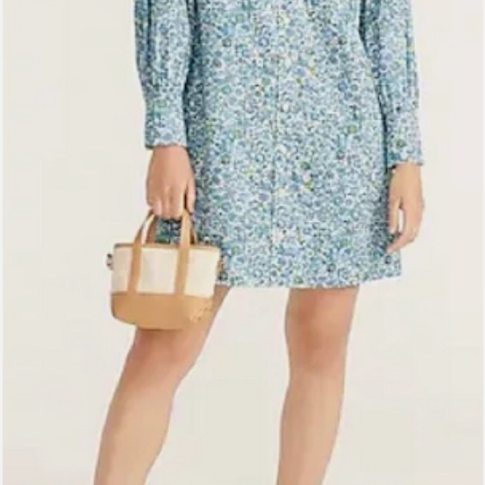 J. Crew LIBERTY Driftwood Puff Sleeve Shirt Dress - Small